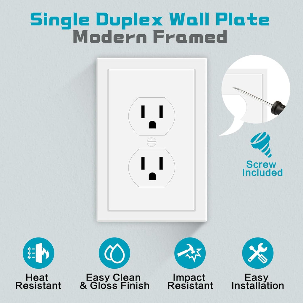 Outlet Covers Wall Plate Electrical Outlet Cover Plates Dual Receptacle Outlet Faceplate for Light Switches, Smart Switch, GFCI, Dimmers, Receptacle, USB Outlet (40 Pack, 1-Gang 4.88X3.18 Inch)