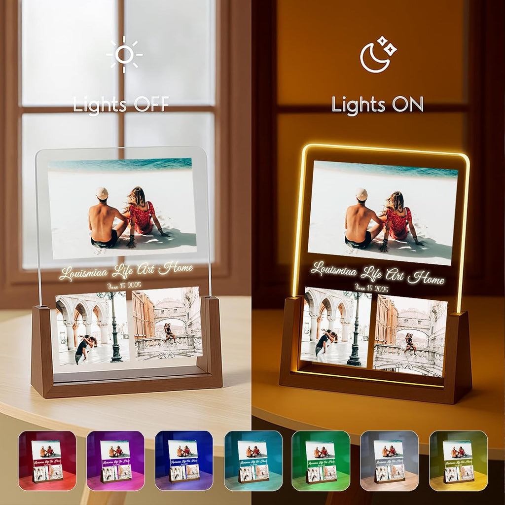 LOUISMIAA Customized Picture Frames with Night Light,Decorative Plaque Anniversary Birthday Mother’s Day Father’s Day Valentine’s Personalized Gifts for Boyfriend Girlfriend Couple Same Day Shipping