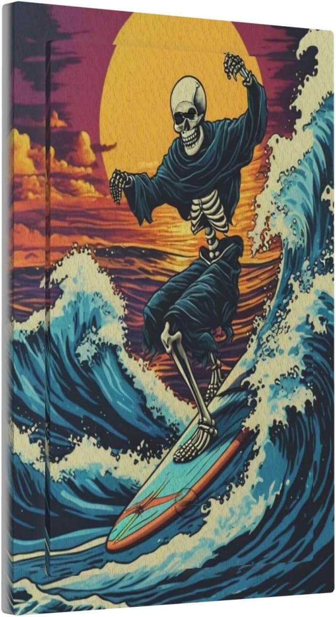 Skeleton Riding Surfboard on Wave In The Ocean Light Switch Covers No Device Wall Plate 1 Gang Decorative Blank Switchplate Electrical Faceplate for Farmhouse Living Bedroom Decor