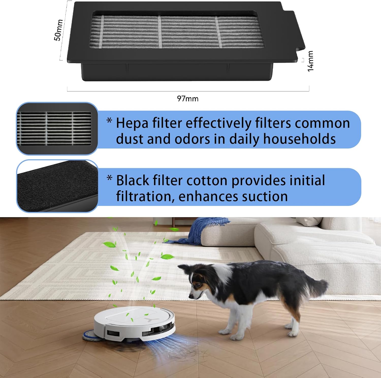 Replacement Parts for ECOVACS DEEBOT T50 Pro Omni/ T50 Omni/ T50 Pro, Accessories including 1 Main Brush, 6 Mop Pads, 4 Dust Bags, 4 HEPA Filters, 4 Side Brushes, 1 Cleaning Tool