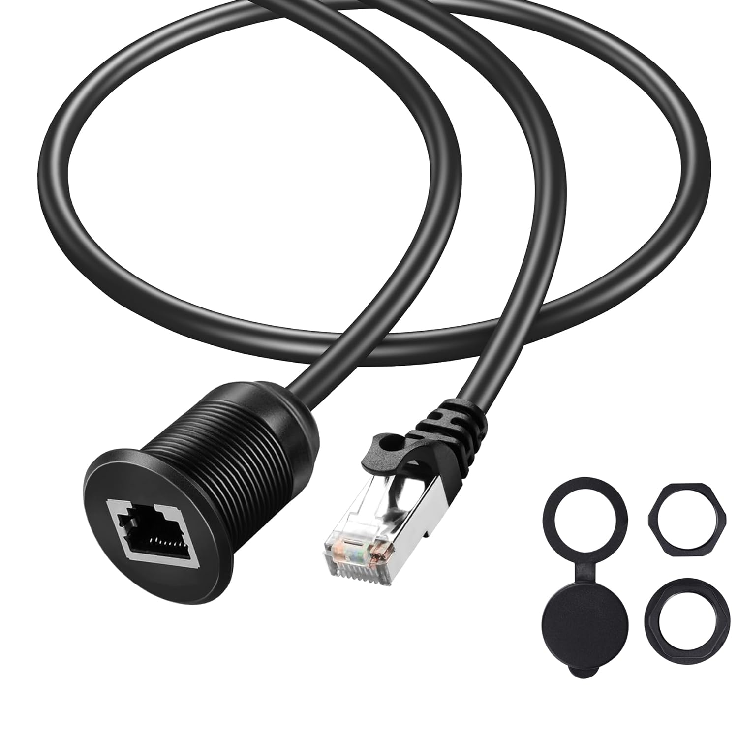 Cat6 RJ45 Panel Mount Extender Cable Male to Female CAT6 Ethernet LAN Cable Threaded Fixed for Car Motorcycle Truck Boat Dashboard Panel Flush Mount Waterproof Dustproof (0.5M/1.6Ft)