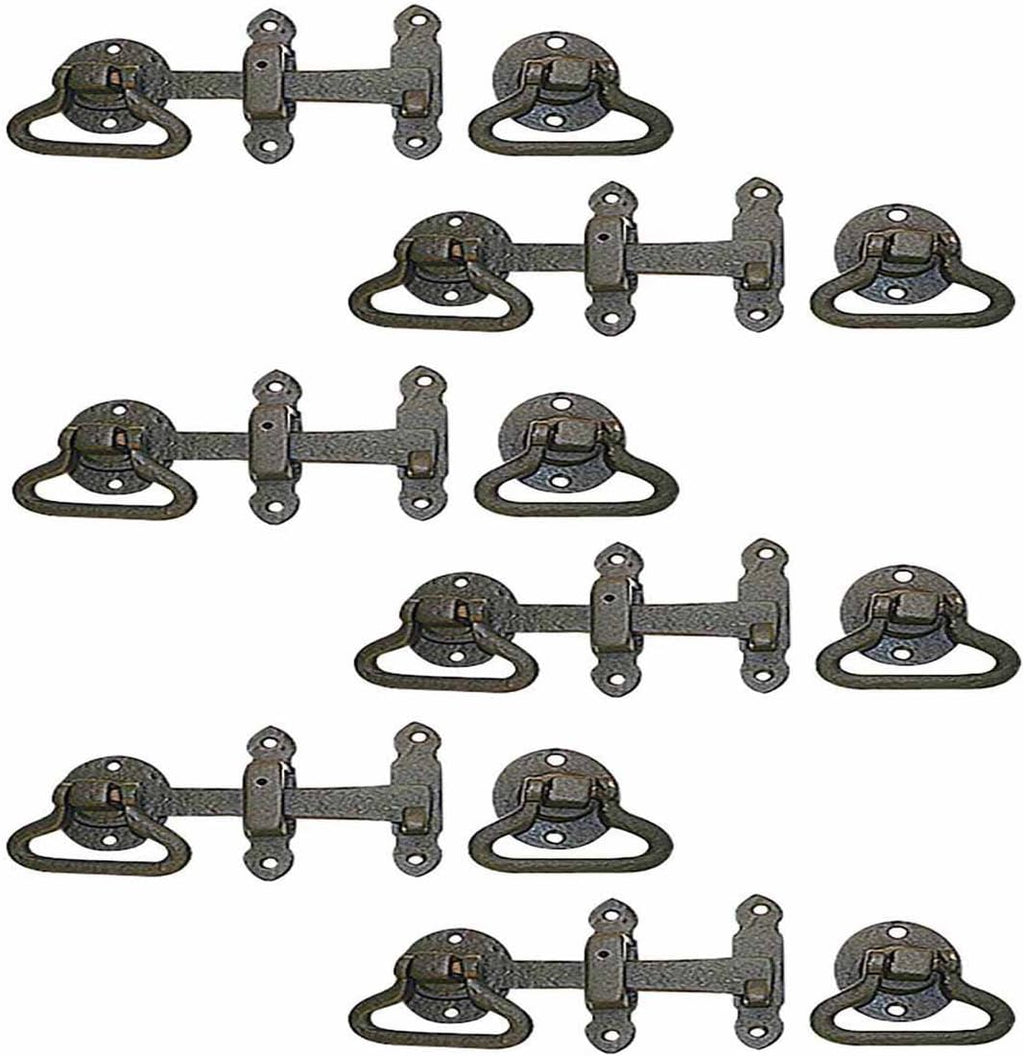 Renovators Supply Manufacturing Black Wrought Iron Gate Turn Latch Lock Set 6.5 Inches W Heavy Duty Rust Resistant Powder Coated Barn Door, Fence Or Gate Ring Latches with Mounting Hardware Pack of 6