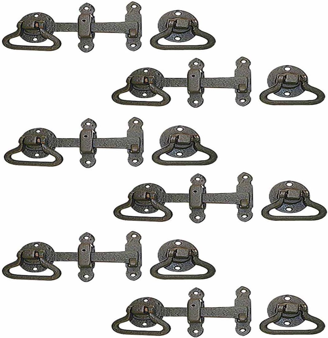 Renovators Supply Manufacturing Black Wrought Iron Gate Turn Latch Lock Set 6.5 Inches W Heavy Duty Rust Resistant Powder Coated Barn Door, Fence Or Gate Ring Latches with Mounting Hardware Pack of 6
