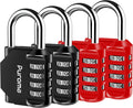 Puroma 4 Pack Combination Lock for Locker 4 Digit Outdoor Waterproof Padlock for School, Gym, Sports, Fence, Toolbox, Gate, Case, Outdoor, Hasp Storage, Cabinets (Red & Black)