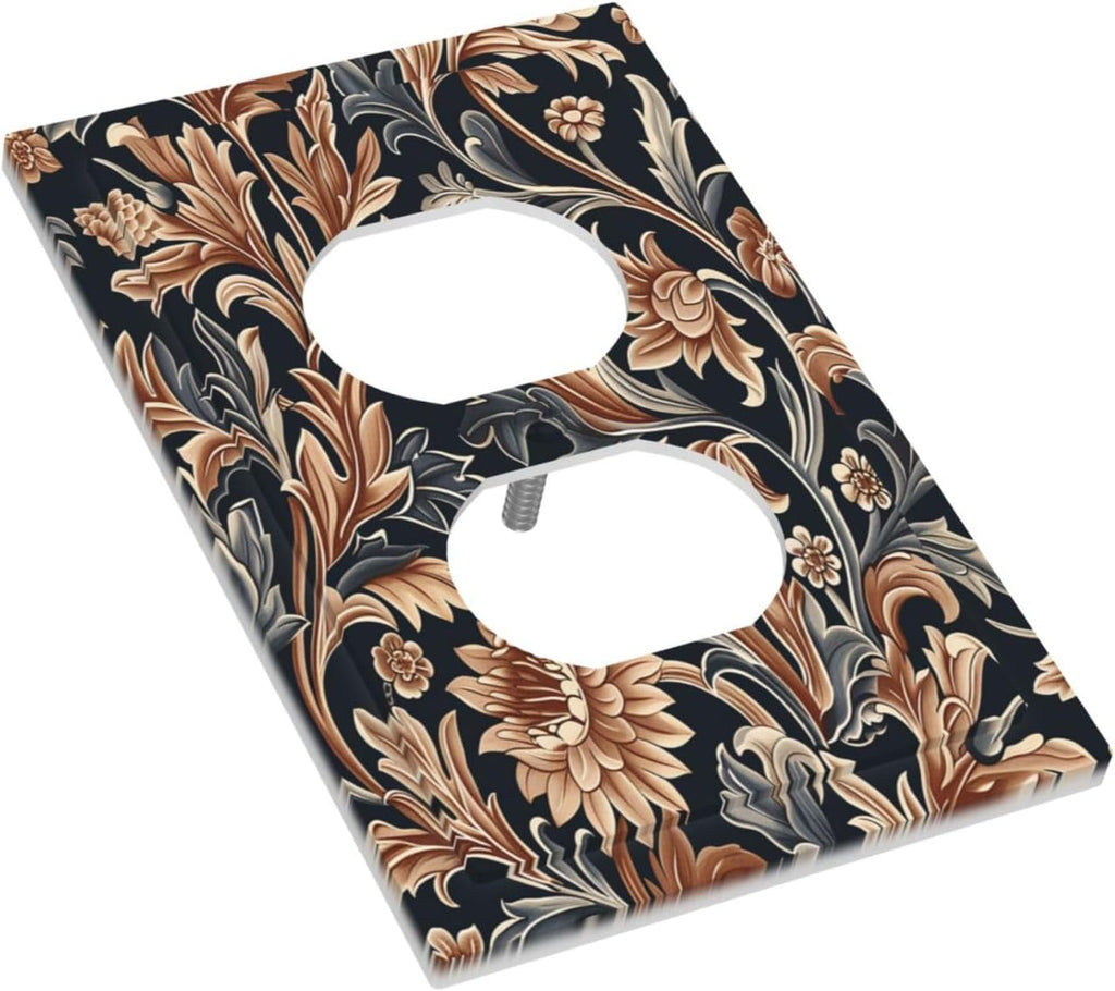 Outlet Covers Vintage Grey Plant Leaves Brown Flowers 1 Gang Duplex Wall Plate Decorative Switch Plates Electrical Receptacle Faceplate Light Switch Cover for Bedroom Home Decor