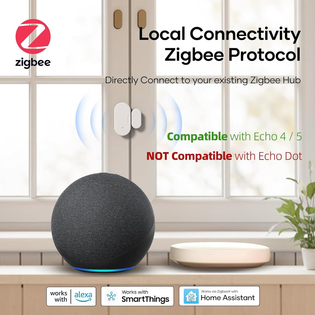 Zigbee Door Sensor 2 Pack, Mini Smart Door Sensor, Home Automation, Kid Safety, Compatible with SmartThings, Alexa, Home Assistant, Aeotec, Hubitat, Homey with Build-in Zigbee Hub, Hub Required