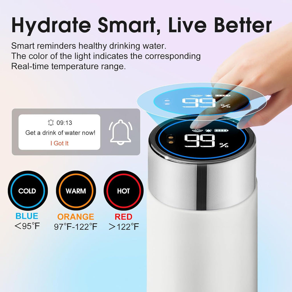 Vsitoo Smart self cleaning Insulated Water Bottle, 15oz Stainless Steel Vacuum Flask, AI Self-Clean, 30-Day Battery Life, BPA-Free, Magnetic Charging, Portable Travel Mug Gifts for Men Women, White