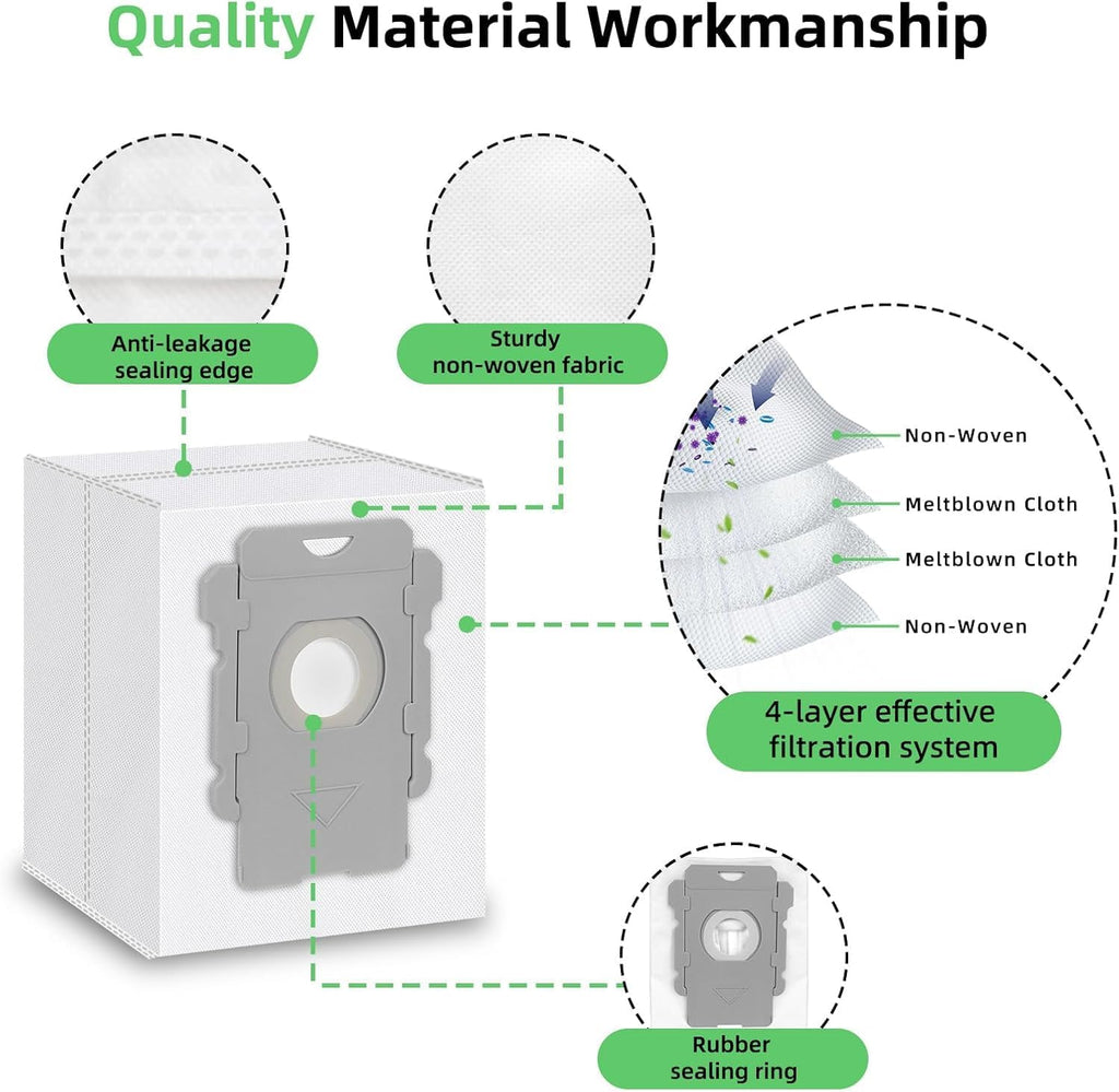 14 Pack Replacement Vacuum Bags Compatible with iRobot Roombai7, i7+, i8+, i3+, i4+, i5+ i6, i6+, j5, j5+, j6+, j7, j7+, j8+, j9, j9+, s9, s9+, i &s& j Series Clean Base Automatic Dirt Disposal Bags