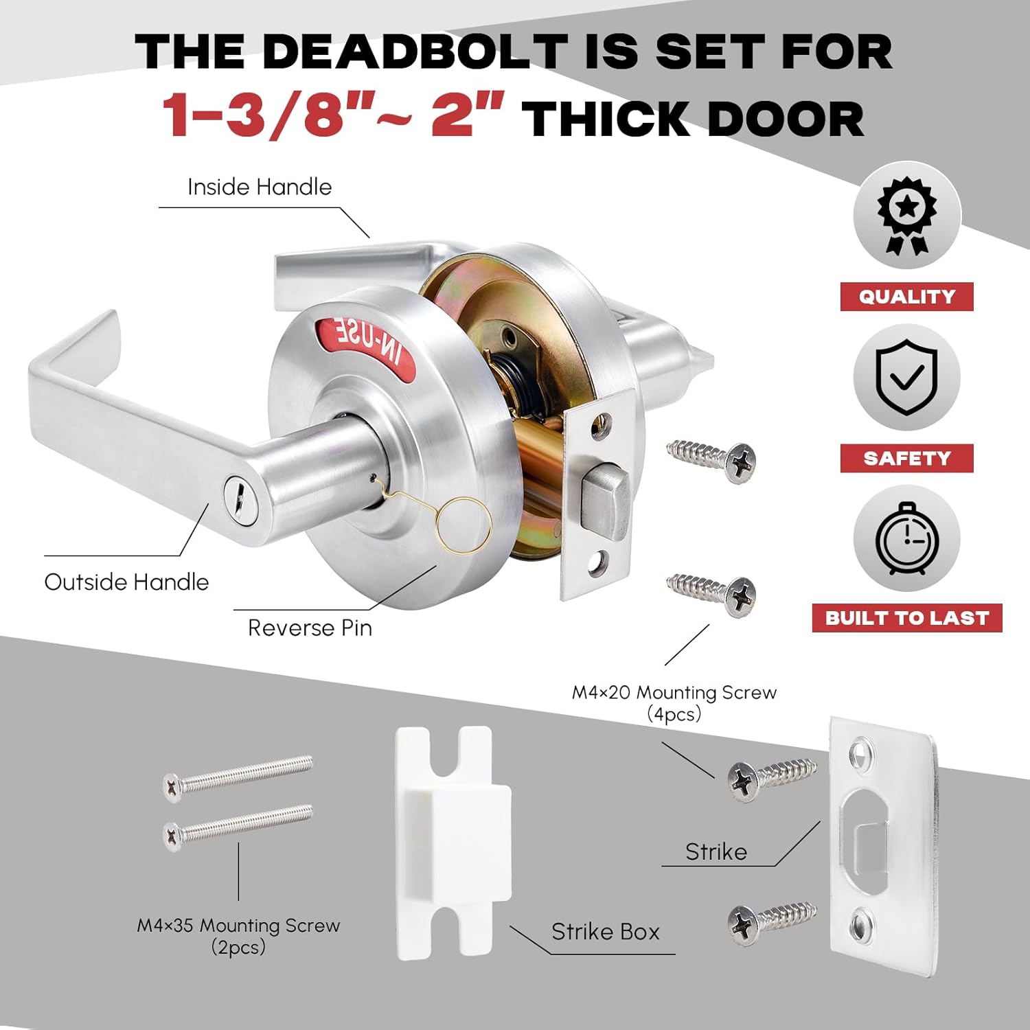 Tandefio 2 Set Vacant Occupied Bathroom Lock, Commercial Door Handle with in-use or Vacancy Occupied Deadbolt, Privacy Indicator Restroom Handle Lock for Restrooms, Satin Chrome (90 mm,Silver)