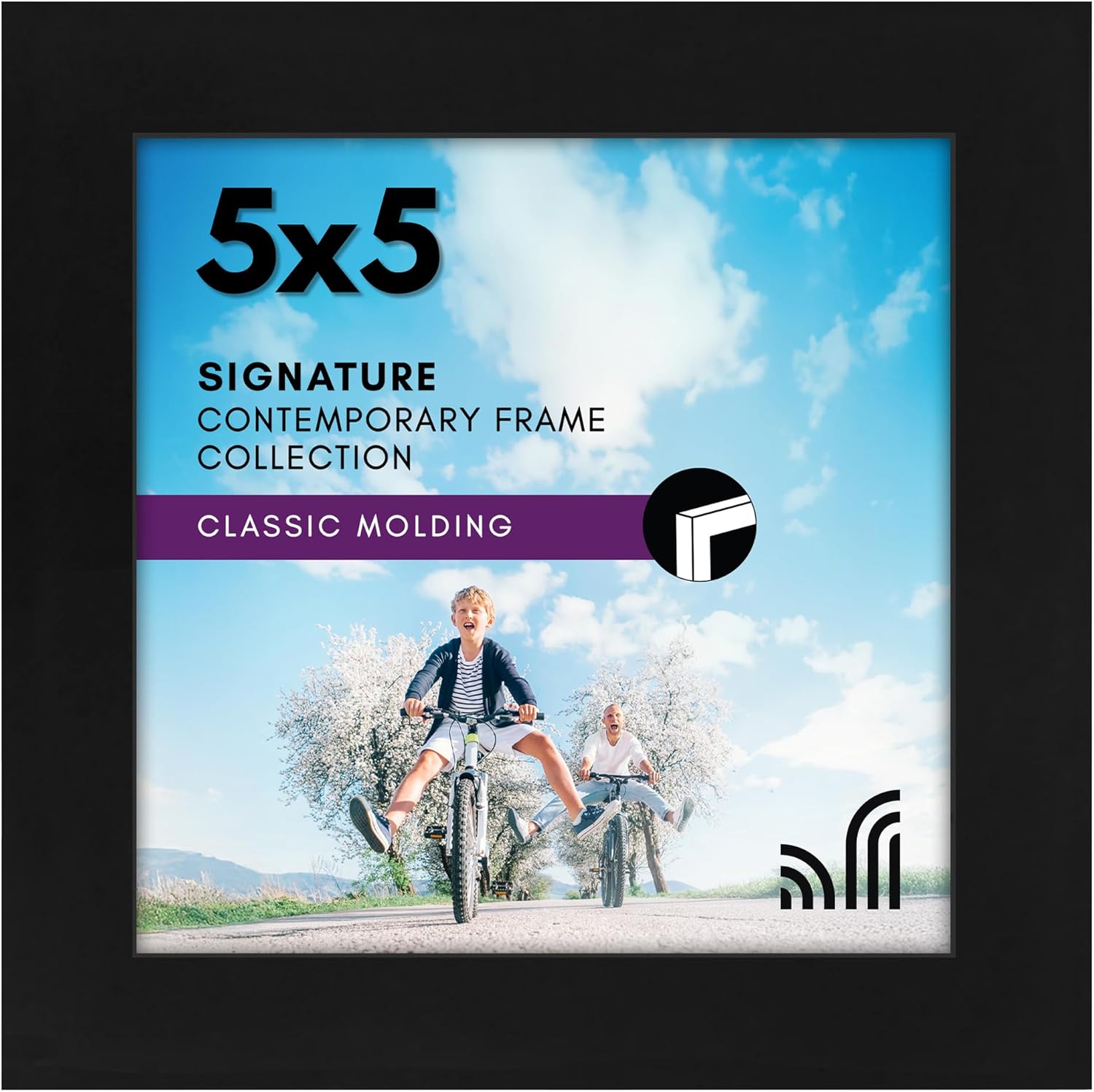 Americanflat 5x5 Picture Frame with Shatter-Resistant Glass - Signature Collection - Gallery Style Frames Made of Engineered Wood - Square Frame for Tabletop and Wall Display - Black
