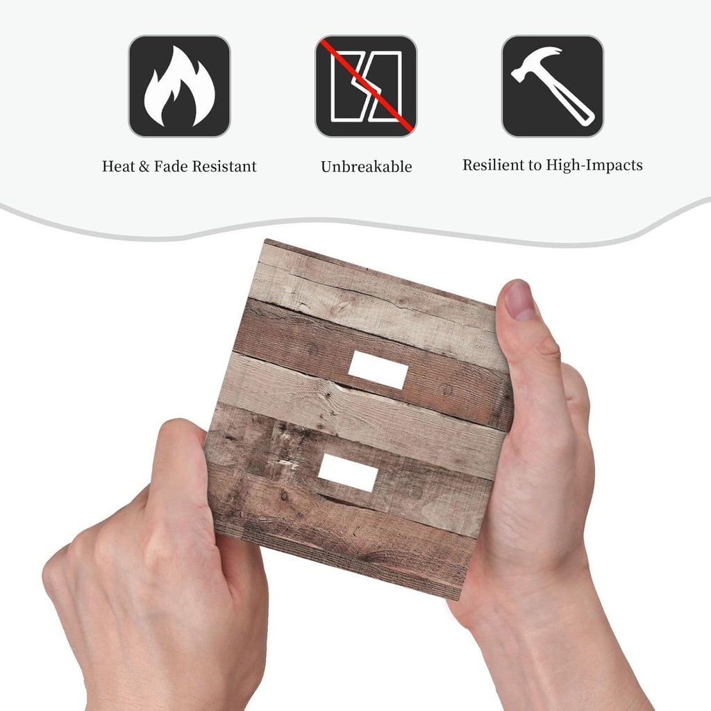 Decorative Switch Plates Retro Wood Brown Farmhouse Barn Wooden 2 Gang Double Toggle Outlet Light Switch Cover Wall Plate Electrical Faceplate for Farmhouse Cabin Decor
