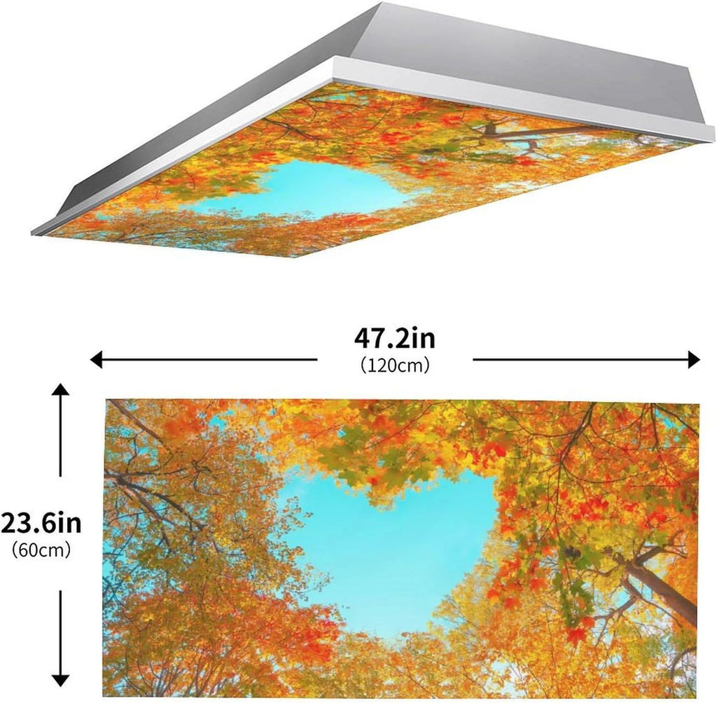 2PCS Fluorescent Light Cover for Ceiling Light Autumn Leaf Patten Magnetic Light Cover Shade Panel,Decorative Film Filter for Reducing Harsh Glare Flicker Home School Office Decorations