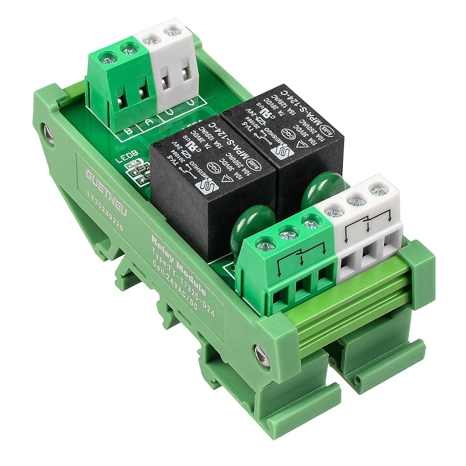 Relay Board, Relay Module 2 Channel 1 SPDT DIN Rail Mount 24V DC/AC, Interface Board(FY-T732C-D24)