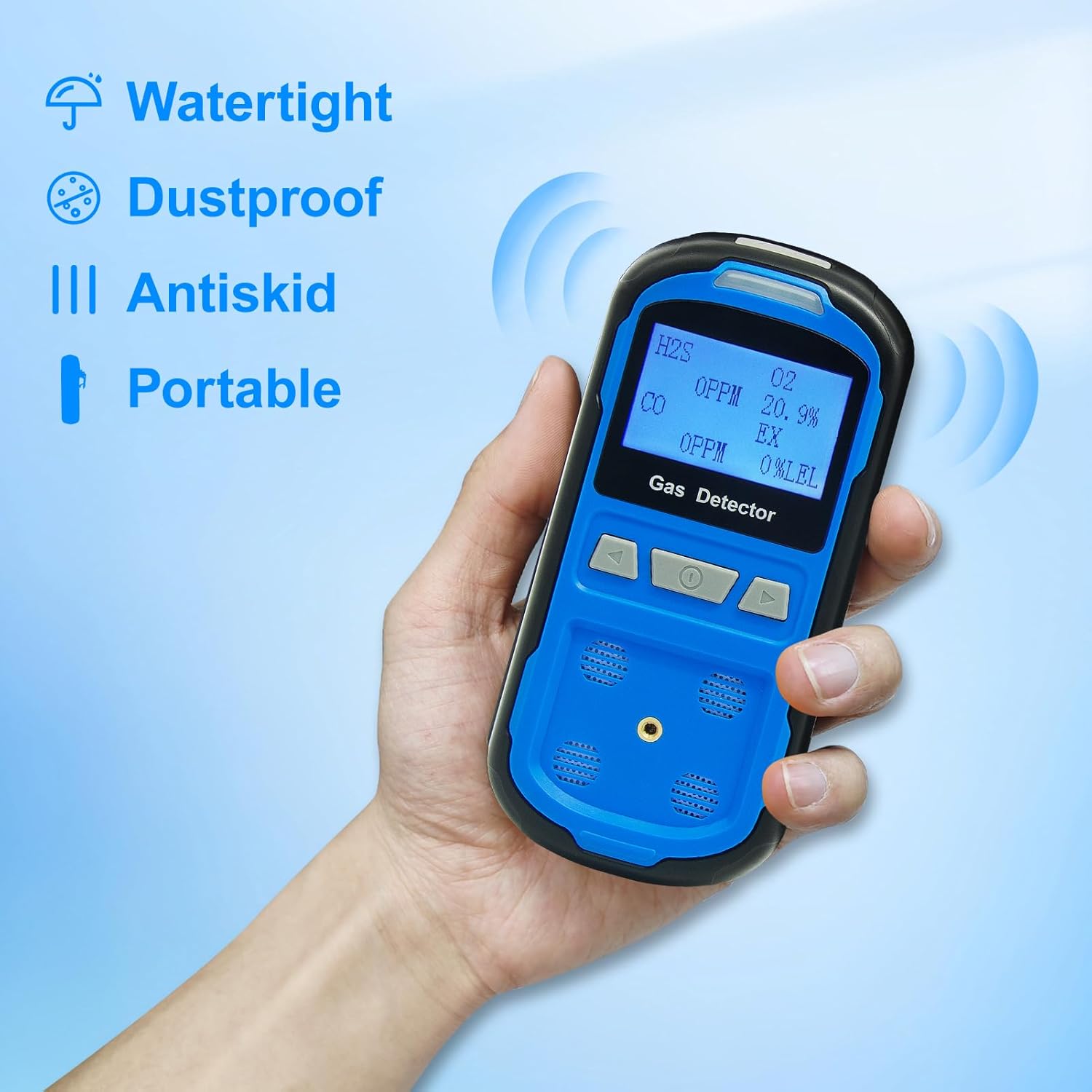 Upgraded 4 Gas Monitor Multi Gas Detector, Yfwsrecinoe Gas Leak Detector, Rechargeable 4 Gas Monitor Ex H2s Co O2 with LCD Multiple Indicator (Blue)