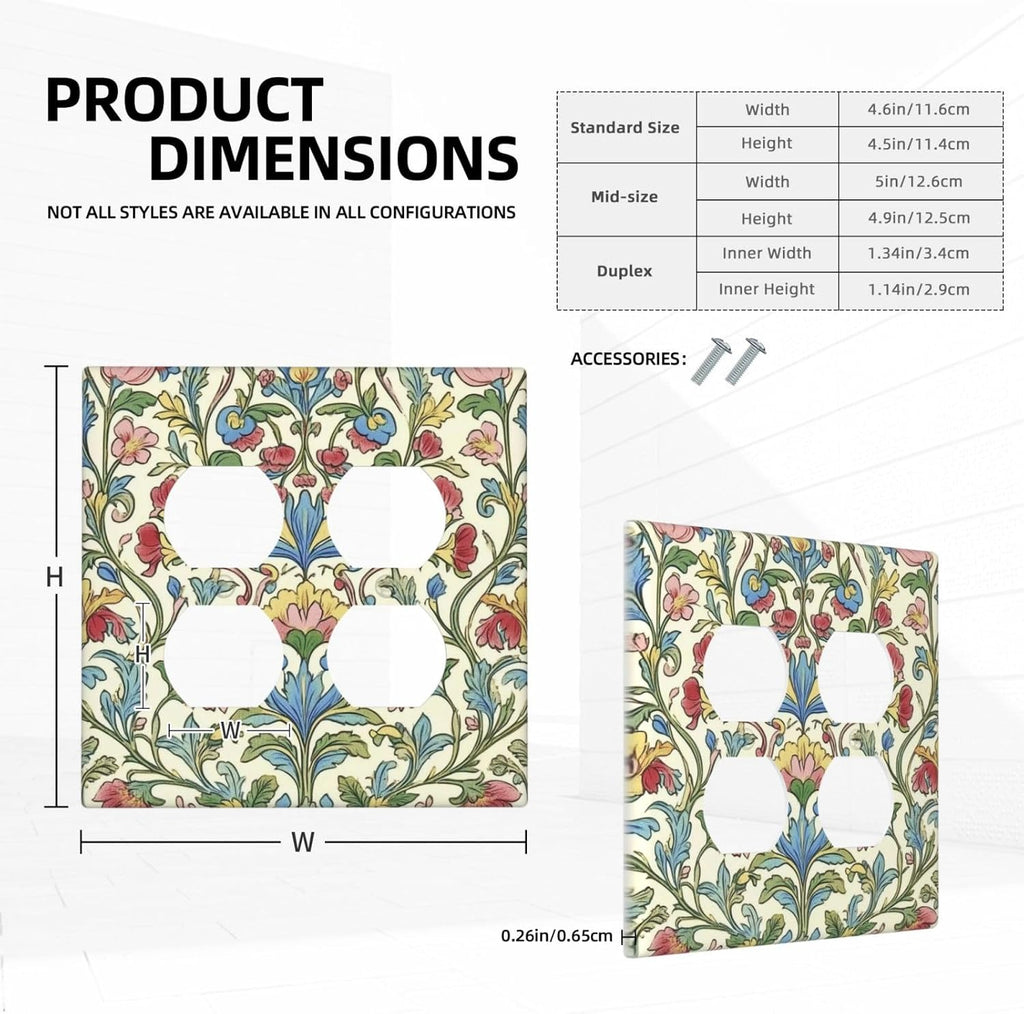 Outlet Covers Boho Red Floral Morris Plant Leaves 2 Gang Double Duplex Decorative Light Switch Covers Electrical Wallplates Socket Faceplate For Farmhouse Cabin Decor