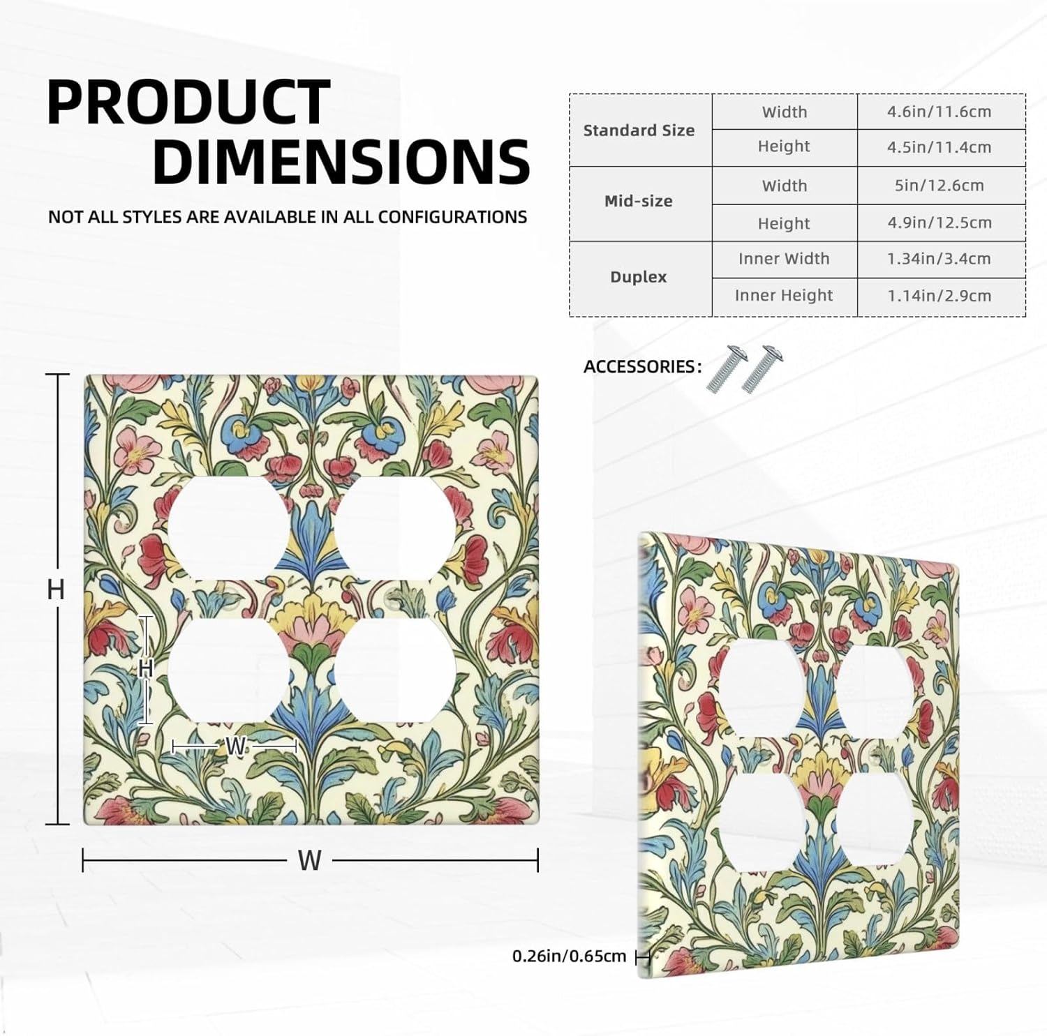 Outlet Covers Boho Red Floral Morris Plant Leaves 2 Gang Double Duplex Decorative Light Switch Covers Electrical Wallplates Socket Faceplate For Farmhouse Cabin Decor