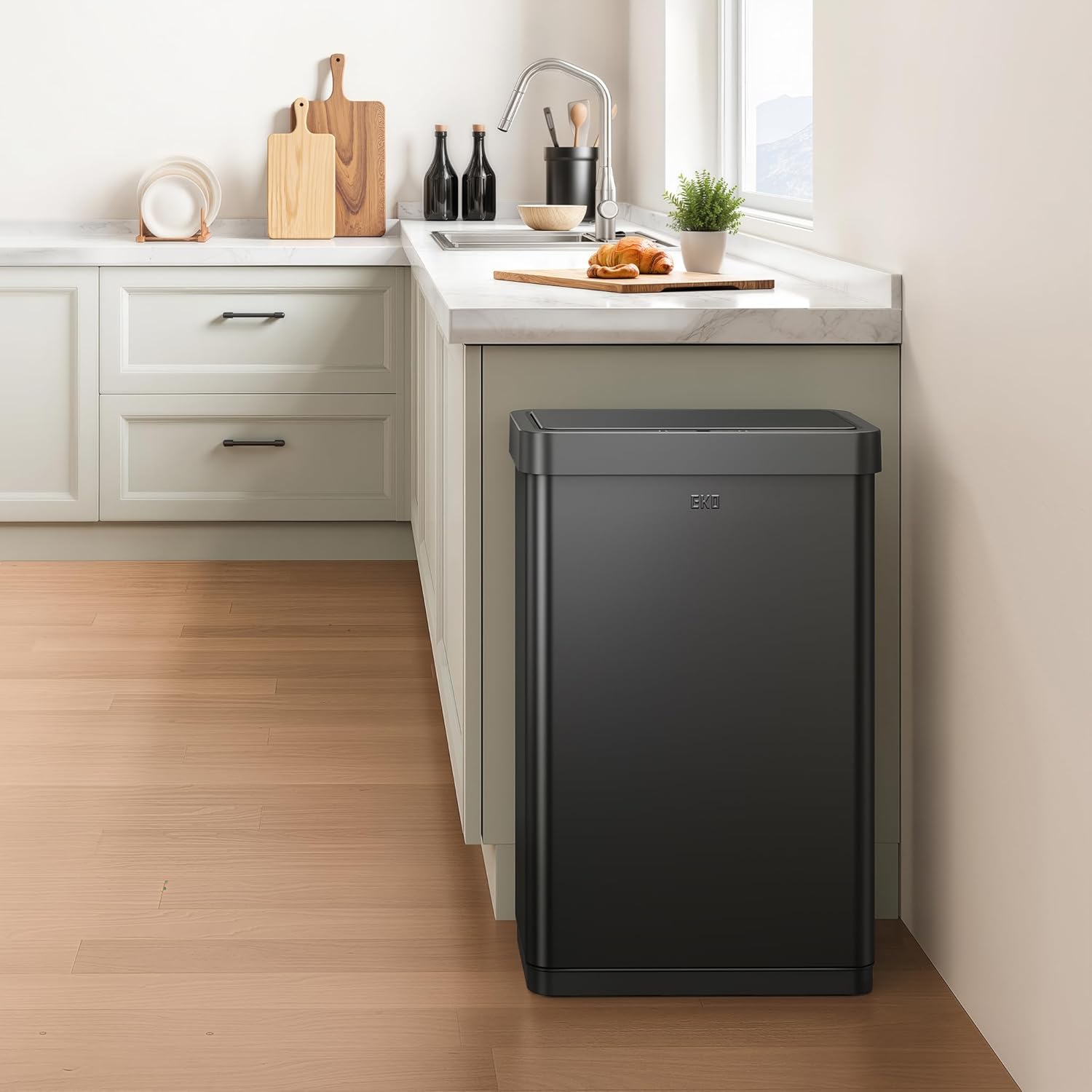 EKO Mirage X 80 Liter / 21.1 Gallons Motion Sensor Trash Can, Automatic Large Kitchen Trash Can Touchless, Stainless Steel, Matte Black