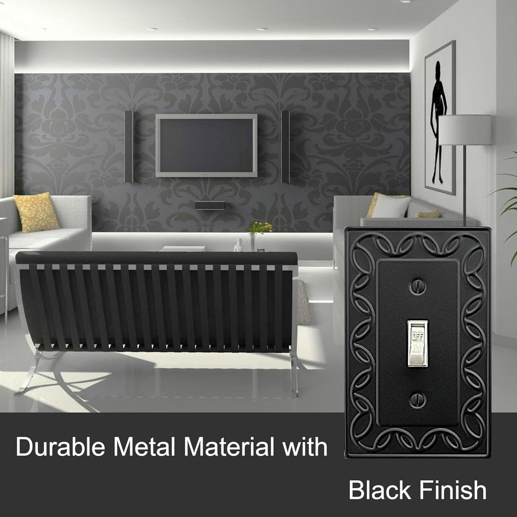 Single Duplex Outlet Cover Plate, 4-Pack Black NovaBloom Metal Wall Plate 1 Gang, Light Switch Cover, for Receptacle Light Switch, Switch Cover Decorative Wallplate, Durable