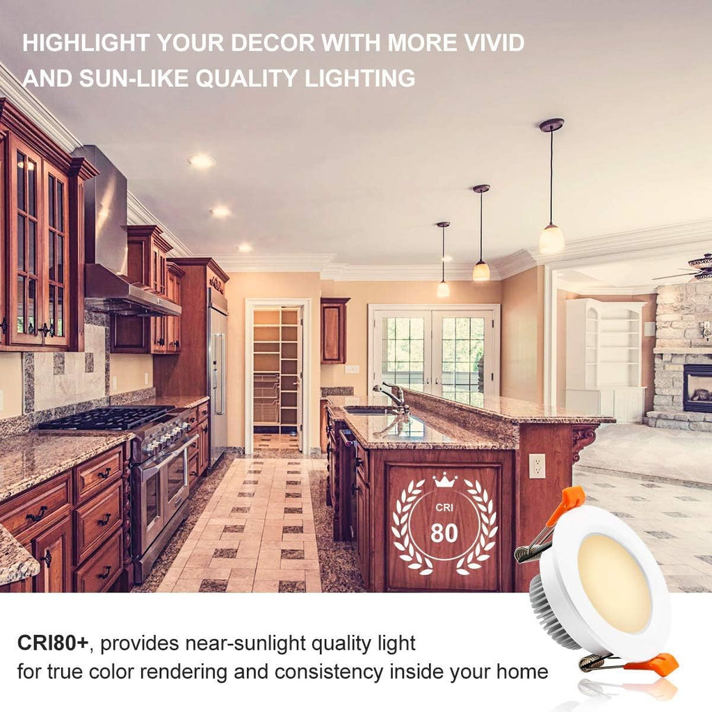 YGS-Tech 2 Inch LED Recessed Lighting, Dimmable Downlight 3W(35W Halogen Equivalent), CRI80, 3000K Warm White Ceiling Light with LED Driver(1 Pack)