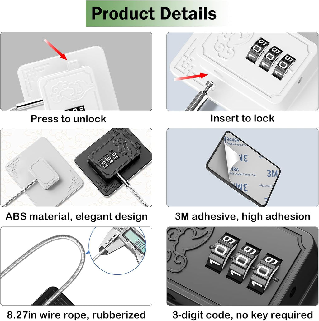 2 Pack Refrigerator Locks with 3 Digit Code, Easy Install Fridge Lock Combination, Premium Freezer Lock, Child Proof Cabinet Locks for Refrigerators, Drawers, Closets, Windows (White)
