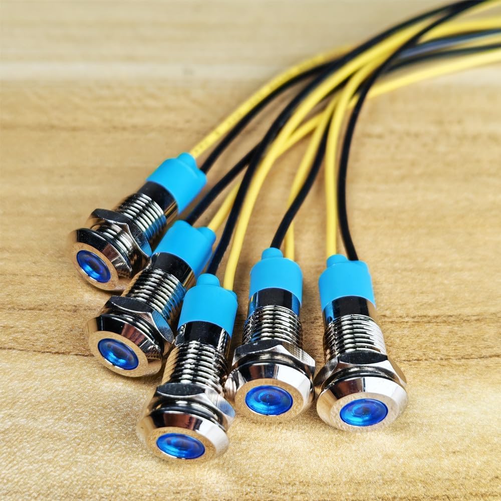 5pcs 8mm LED Metal Indicator Light 110V-220VAC Waterproof Signal Lamp (Blue)