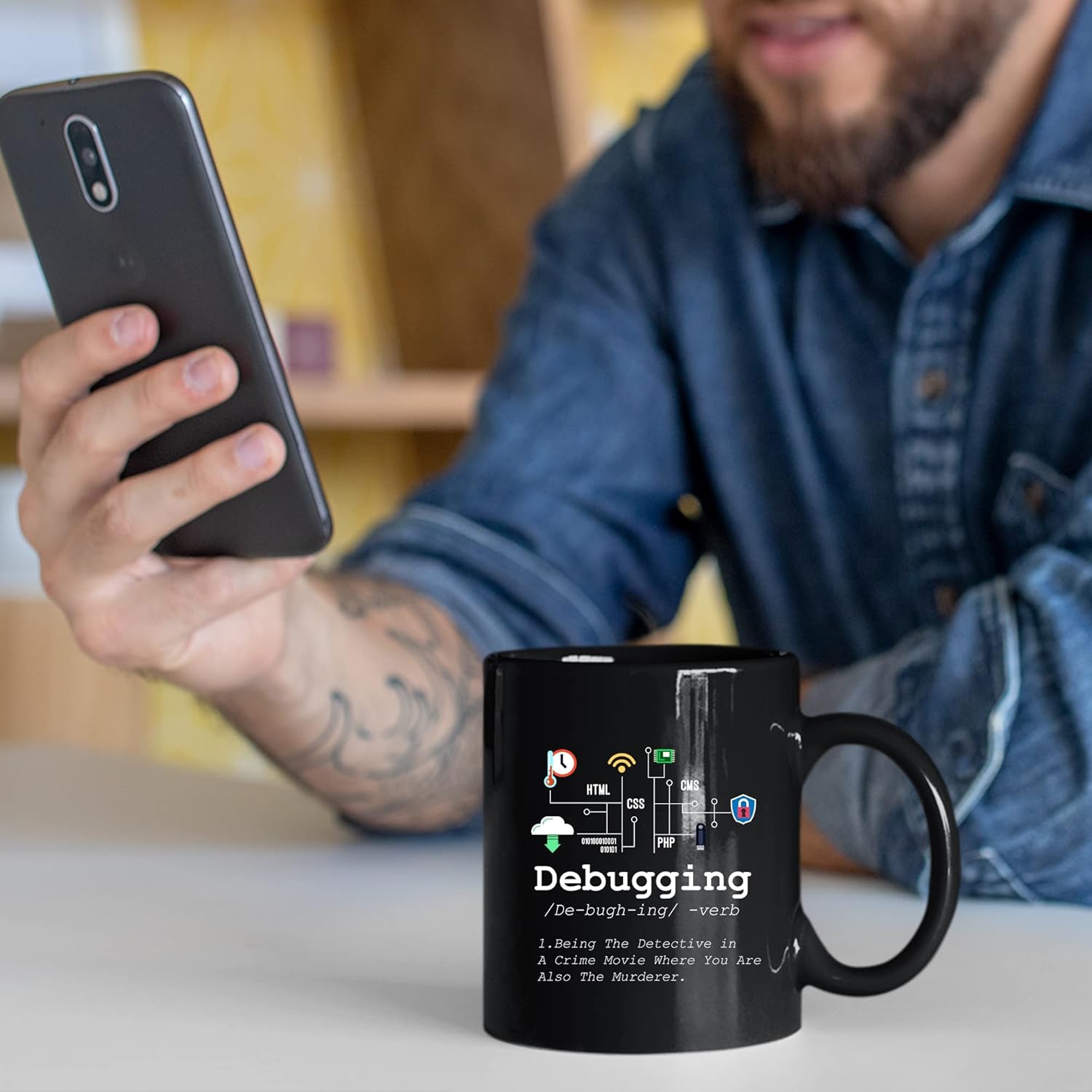 Panvola Debugging Definition Mug Funny Gift Computer Programmer Programming Coding Code IT Tech Support Coffee Ceramic Cup 11 oz (Black)