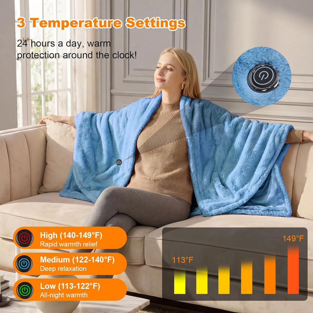 Cordless Heated Blanket Battery Operated with Fleece Lining 7.4V 16000mAh Battery Portable Wearable Heated Shawl for Women Men 6 Heating Zones 3 Fast-Heating Levels (Battery Included)