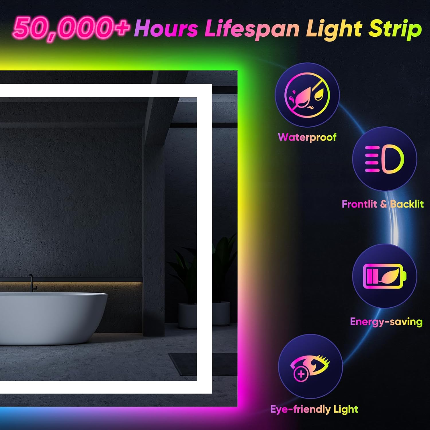 LED Bathroom Mirror, 30"x55" with Frontlit and Backlit Anti-Fog Mirror with Lights LED Vanity Mirror for Bathroom 11 Colors Temperature & Dimmable Bathroom Mirror with HD Tempered Glass