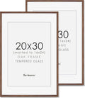 Fun Memories 20x30 Picture Frame 2 Packs, Solid Oak Wood Frames 20 x 30 for Home Decor, Large 20"x30" Poster Frame with Tempered Glass, 20x30 Frames Matted to 16x24, Walnut Color