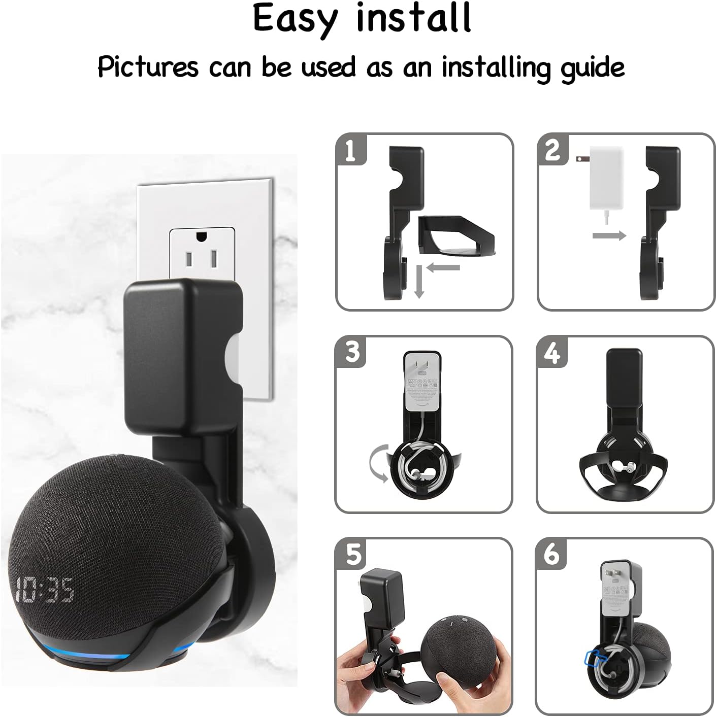 Wall Mount Holder for Dot 4th/5th Generation, Outlet Hanger for Dot 4th/5th Gen, Smart Speaker Stand, Space-Saving Accessories, Built-in Cable Management Shelf, Black…