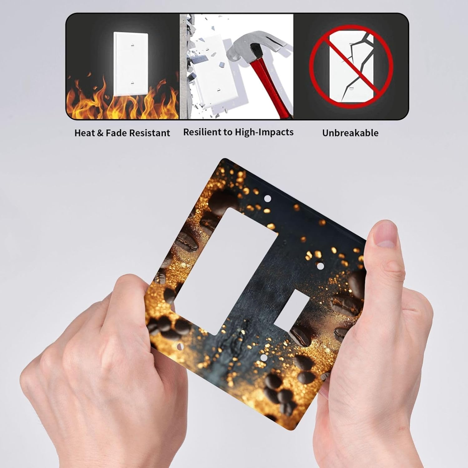 Decorative Outlet Covers Black Wood Board Gold Dust Coffee Beans 2 Gang 1 Gang Wall Plate Cover Single Toggle Rocker Combo Light Switch Cover Plate Face Plate