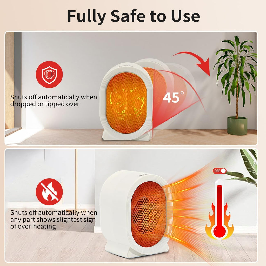 Portable Space Heater for Indoor Use, 400W Small Electric Desk Heater for Bedroom or Office,Overheating & Tip-Over Protection,Fast Heating Room Heater,Lightweight (White)