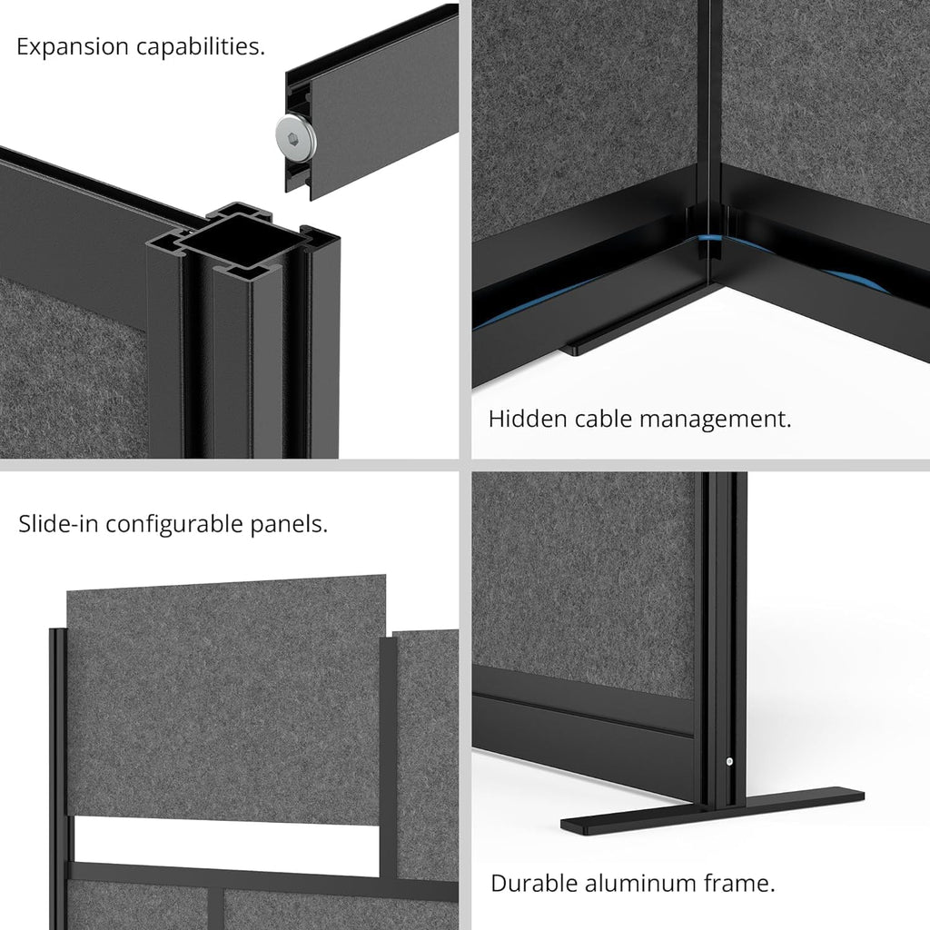 Stand Up Desk Store Expanse Modular Wall | 53'' x 70'' Wall | Expandable Partition Room Divider with Rearrangeable Frosted Acrylic & Sound Absorbent Panels (Black Frame)