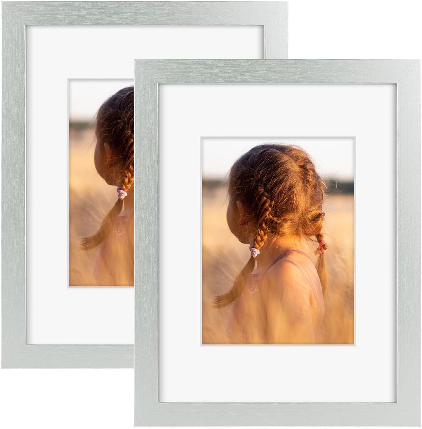 Golden State Art, 9x12 Picture Frame with Mat for 6x8 - High Definition Glass Wall Mounting Horizontal Vertical Display (Silver, 2 Pack)