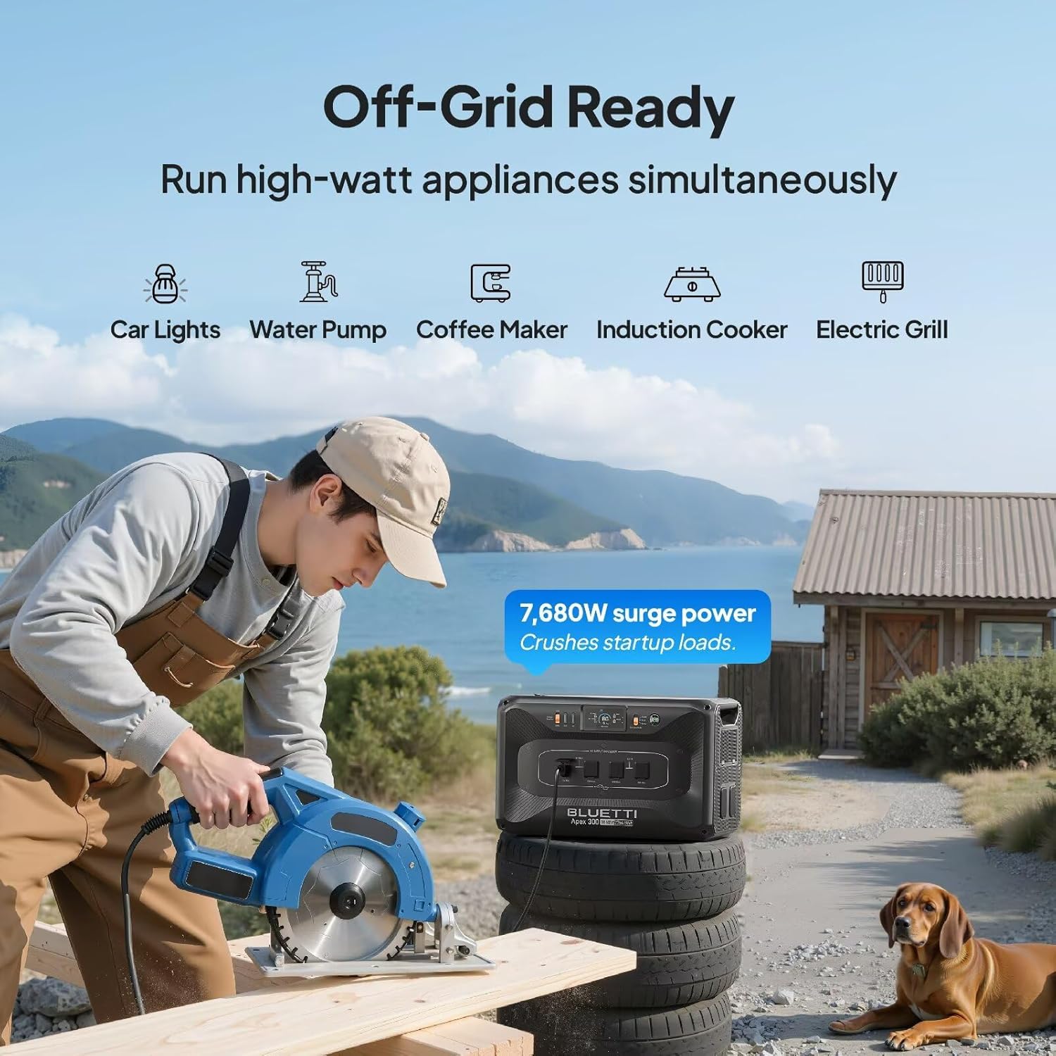BLUETTI Apex 300 Solar Generator (2025 New) with 2 200W Solar Panels, 2764.8Wh LFP Battery Backup with 6 3840W AC Outlets (7680W Surge), 120V/240V Dual Voltage, Ideal for Camping and Off-Grid Living