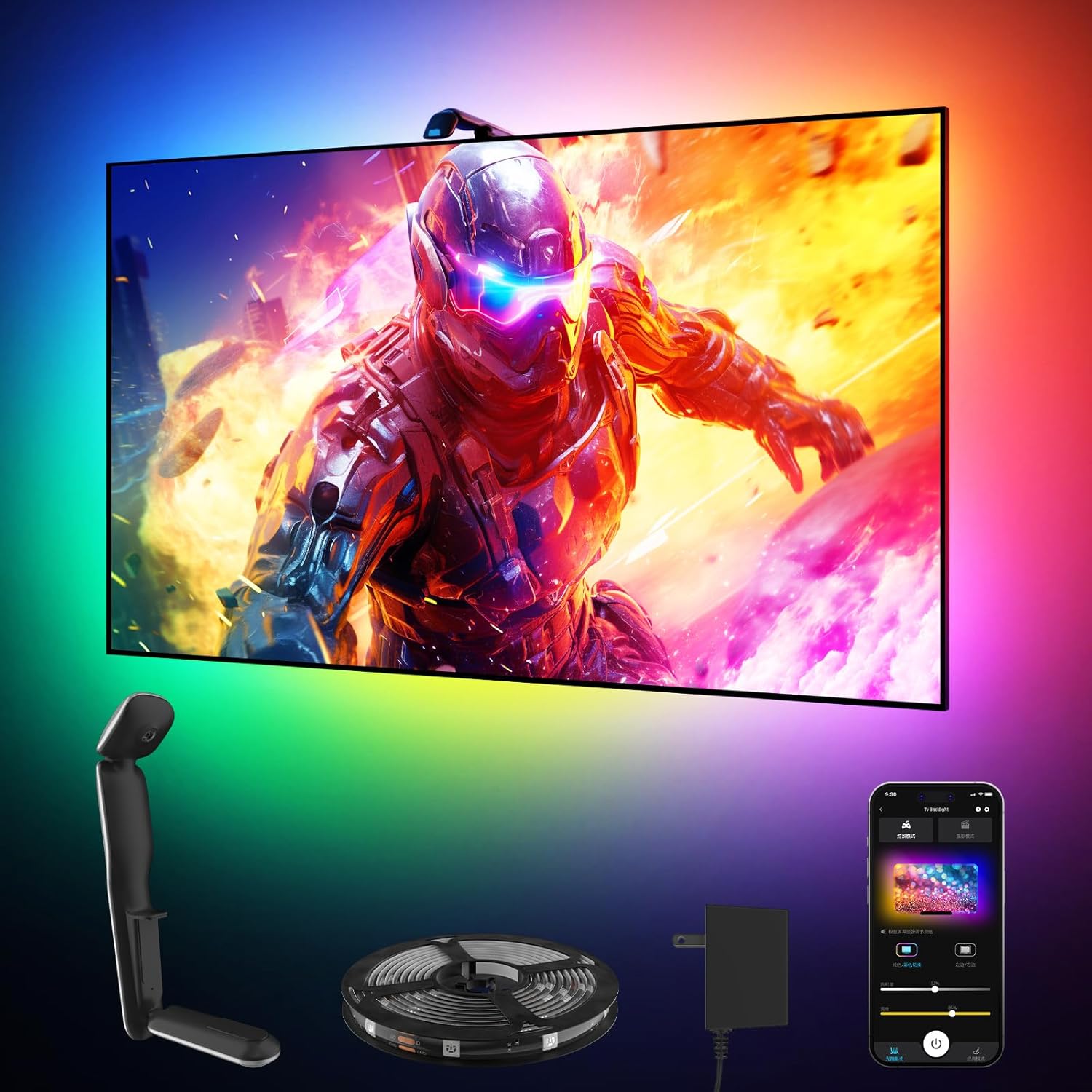 GIPOYENT TV LED Backlights with Camera, 10.5FT RGB Lights That Change with for 32-50 InTV, Music Sync LED Light with Smart App Control - RGB Color Changing Light Strip for Bedroom