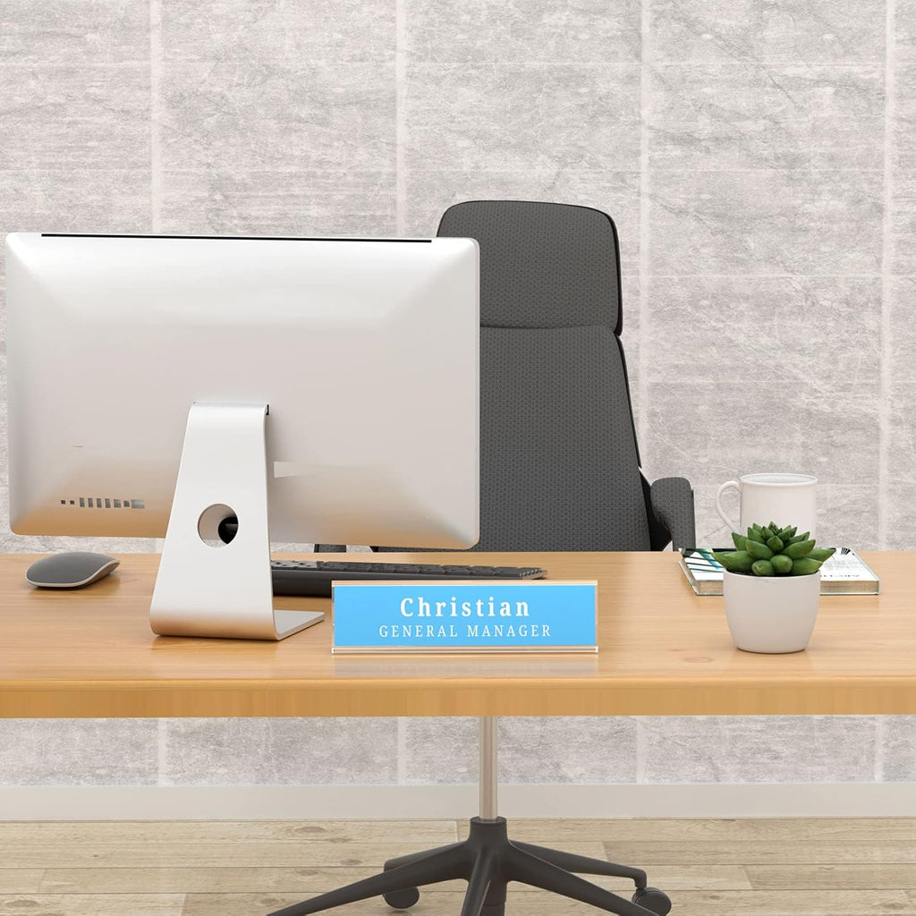 Acrylic 12 Pack Name Plates for Desks, AITEE 2x8 Clear Desk Name Plate Personalized, Desk Sign Holder for Table Display, Tent Name Plate Display for Office Conference, Business Event/School Classroom