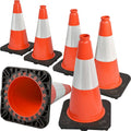 6 Pack 18" Inch Orange PVC Traffic Cones with Heavy-Duty Base, High-Visibility All-Weather Safety Cones for Road Construction, Parking Lot, and Garage Use (6, Orange, 18" Medium)