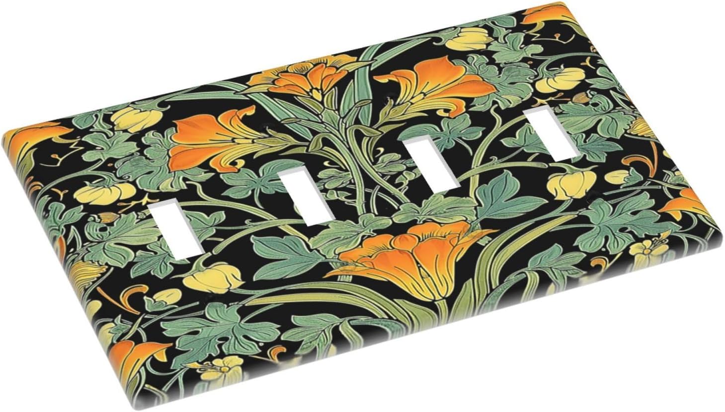 Light Switch Covers William Morris Vintage Floral Green Yellow Quad Toggle Electrical Faceplate 4 Gang Wall Plate Decorative Switch Plates for Bedroom Home Decor
