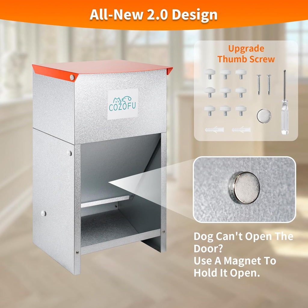 Dog Feeder - Galvanized Metal Pet Food Station for Indoor & Outdoor Use - Automatic Gravity-Fed Dispenser Suitable for Small, Medium, and Large Dog Breeds - Capacity: 50 Pounds of Dry Kibble