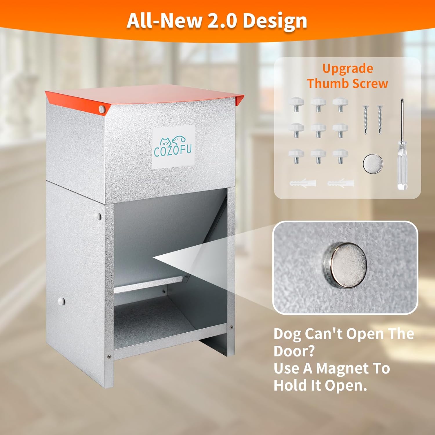 Dog Feeder - Galvanized Metal Pet Food Station for Indoor & Outdoor Use - Automatic Gravity-Fed Dispenser Suitable for Small, Medium, and Large Dog Breeds - Capacity: 50 Pounds of Dry Kibble