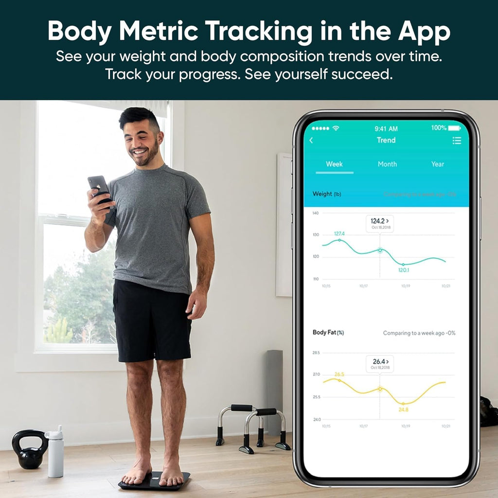 Wyze Smart Scale, Scale for Body Weight, Digital Bathroom Scale for Body Fat, BMI, and Heart Rate, Body Composition Analyzer with App, Batteries Included, Bluetooth, 400 lb, Black