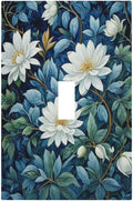 White Flowers Green Leaves Light Switch Covers 1 Gang Single Toggle Wall Plate Decorative Switchcover Electrical Switchplate for Country Living Decor