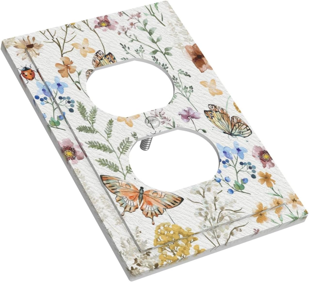 Decorative Light Switch Cover Boho White Background Butterfly Rustic Flower Personalized Wall Plate Single Duplex Switchplate 1 Gang Outlet Plate Decora Light Switch Plate for Bedroom Decor