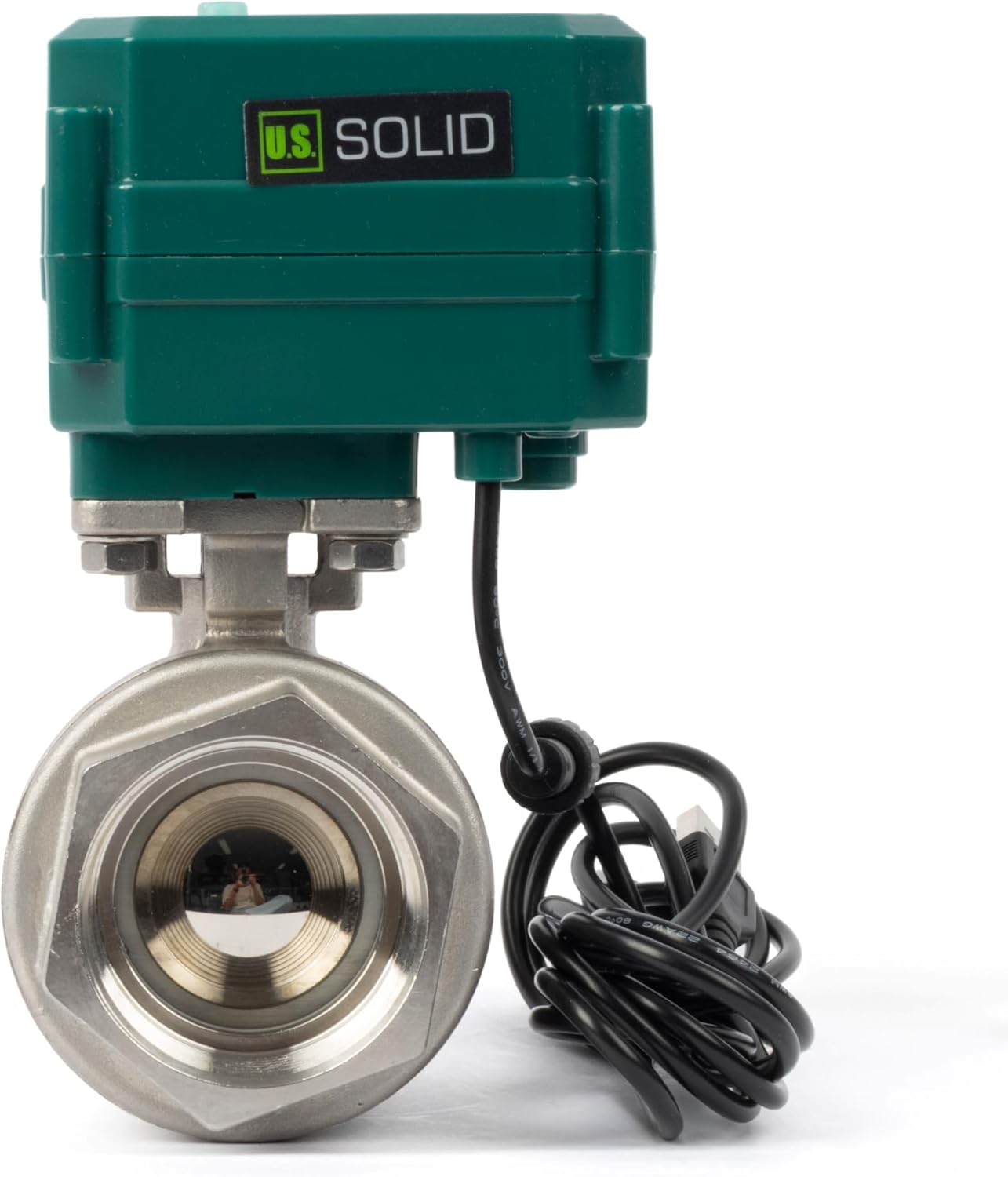 U.S. Solid 1-1/2" Smart Motorized Ball Valve - Remote App Mobile Control Stainless Steel Electrical Ball Valve with Manual Switch, 5V DC USB Connection