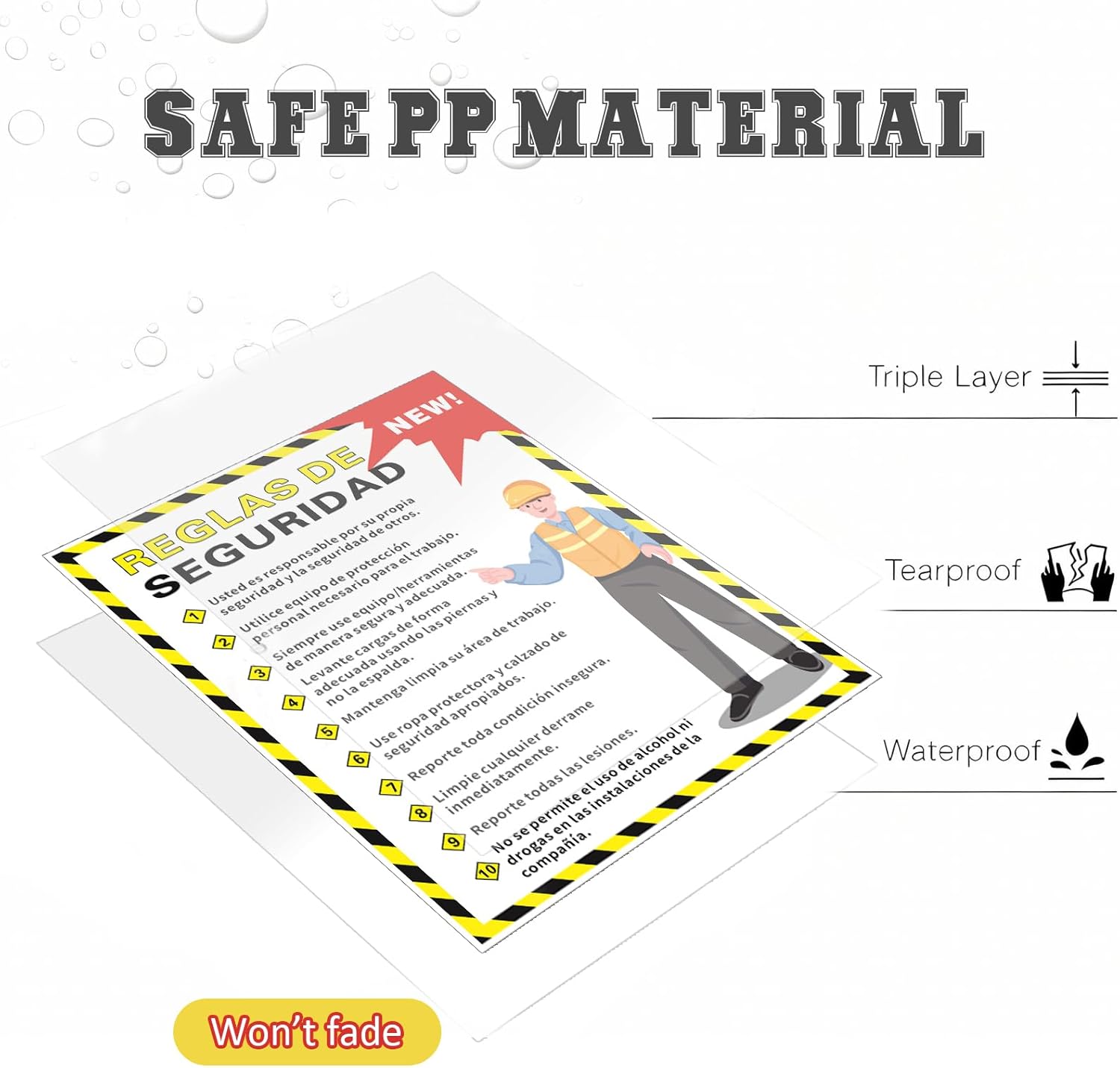Spanish Workplace Safety Rules Poster 18" x 24" Industrial Safety Sign Security Poster for Employees Factories, Warehouses, Office Construction Sites Waterproof Tear Resistant