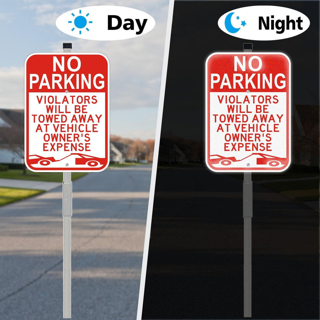 2 Pack No Parking Sign with 36" Metal Stakes, 14x10 inches Reflective Aluminum Sign, Fade Resistant/Waterproof, Violators Will Be Towed Warning