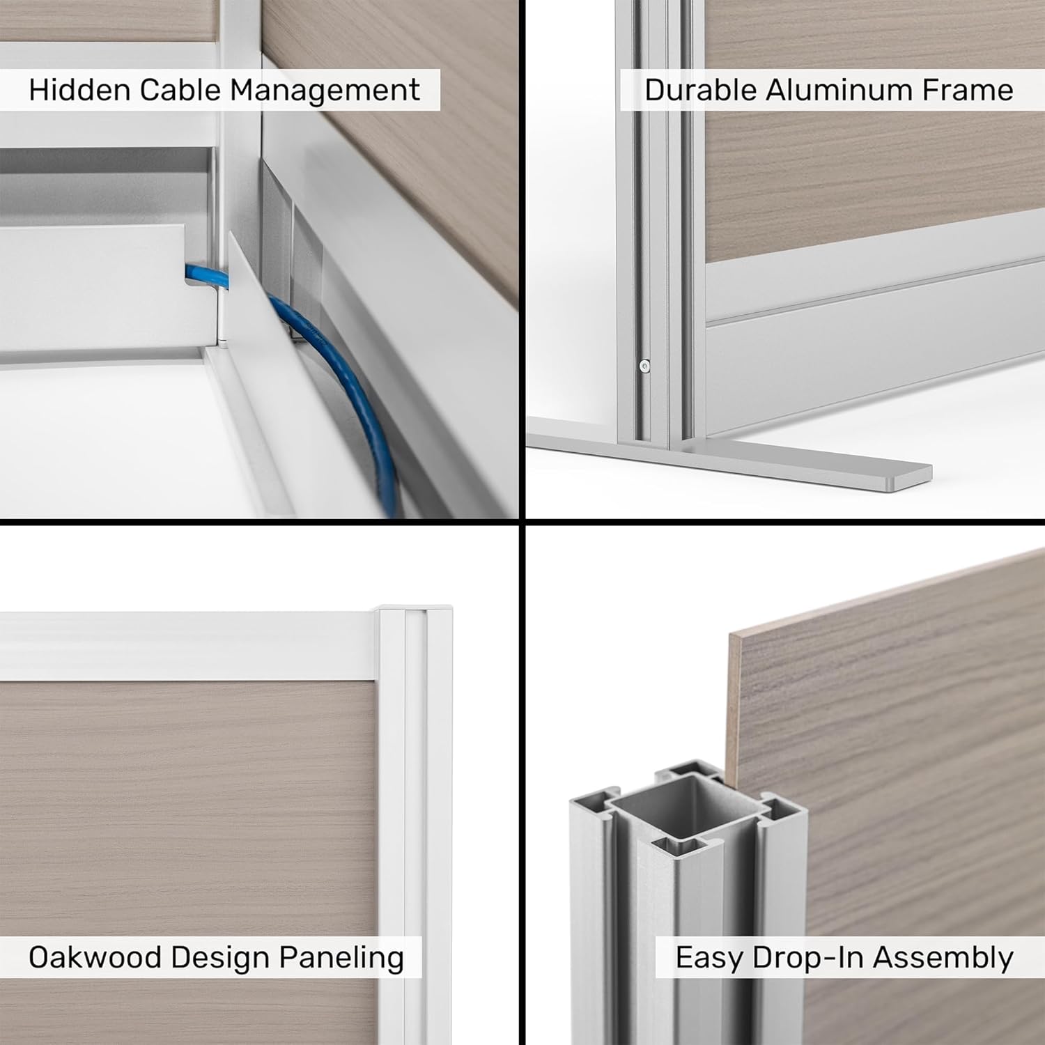 Stand Up Desk Store Oakwood Aesthetic Modular Walls | Room Divider Wall with Durable Woodgrain-Inspired Finish | Modular Office Partition Wall for Offices, Classrooms, and Coworking 70" W x 70" H