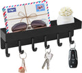 VIS'V Magnetic Key Holder Wall Mount, Compact Metal Key Rack with Tray, 6 Hooks, 2 Mount Options, Black