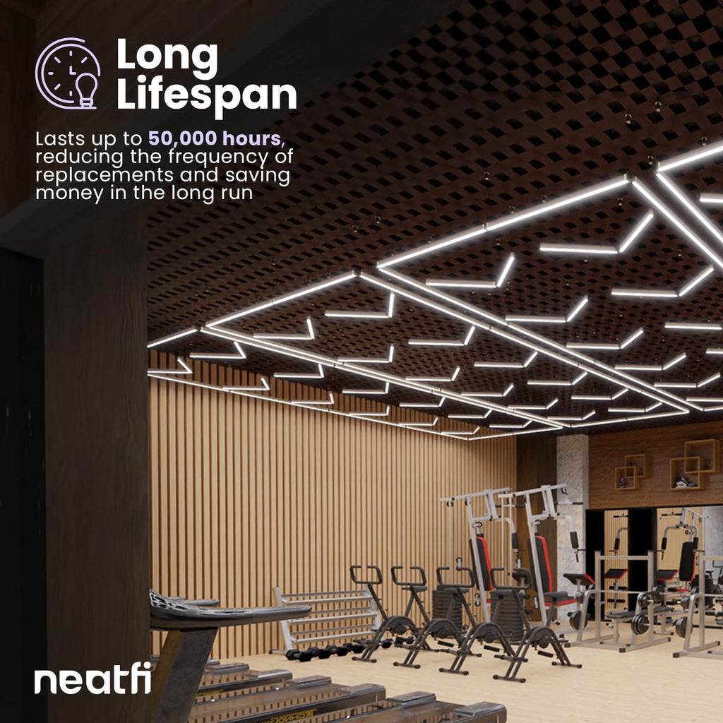 Neatfi LED Garage Light, 42,240 Lumens, 6500K, 384W, IP54, Ceiling Lights for Garage, Auto Shops, Car Detailing, Barber Shops, Beauty Salon, and Gym (Cool White, 12 Arrows with Hanging Kit)